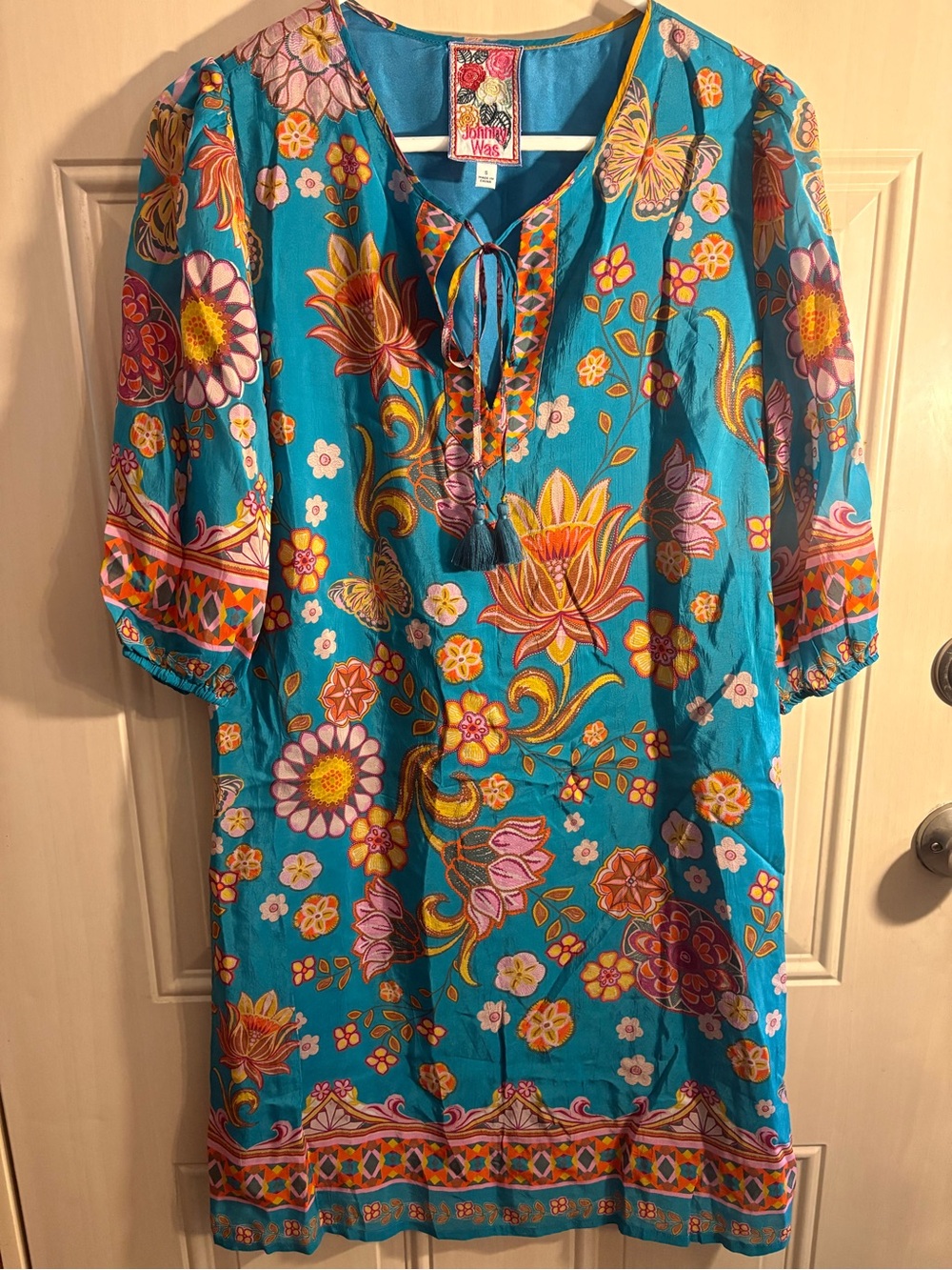 Johnny Was S Lavinia Endora Floral Tassel Midi Dress Silk Boho Eclectic Colorful